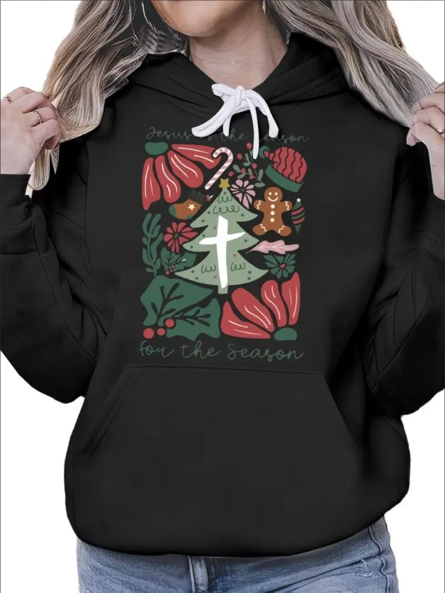 Jesus Is The Reason, Boho Floral Christmas, Be The Light, Christian Christmas  Woman'S Cozy Classic Print Pullover Hoodie, Casual Long Sleeve Multicolor Hoodie Fall And Winter Essential