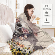 Rustic Skull Sunflower Flannel Fleece Blanket Floral Skull Flannel Soft Plush Throw Blanket Cozy Blankets For Bed Chair Car Sofa Couch Bedroom 75x100cm 130x150cm 150x200cm