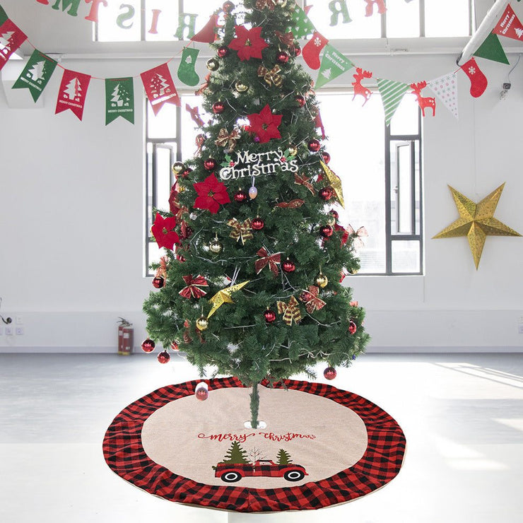 Christmas Decoration Tree with 120cm linen car-themed tree skirt in red and black plaid