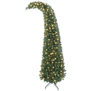Slim high mountain fir Christmas Tree with warm white LED lights and curved top design, 6 feet tall, perfect indoor holiday décor