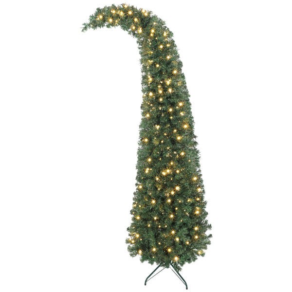 Slim high mountain fir Christmas Tree with warm white LED lights and curved top design, 6 feet tall, perfect indoor holiday décor