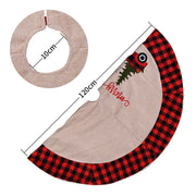 120cm linen tree skirt with red plaid border and Christmas car design for Christmas decoration tree
