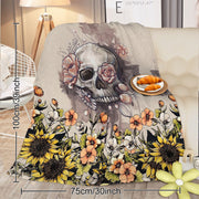 Rustic Skull Sunflower Flannel Fleece Blanket Floral Skull Flannel Soft Plush Throw Blanket Cozy Blankets For Bed Chair Car Sofa Couch Bedroom 75x100cm 130x150cm 150x200cm