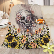 Rustic Skull Sunflower Flannel Fleece Blanket Floral Skull Flannel Soft Plush Throw Blanket Cozy Blankets For Bed Chair Car Sofa Couch Bedroom 75x100cm 130x150cm 150x200cm